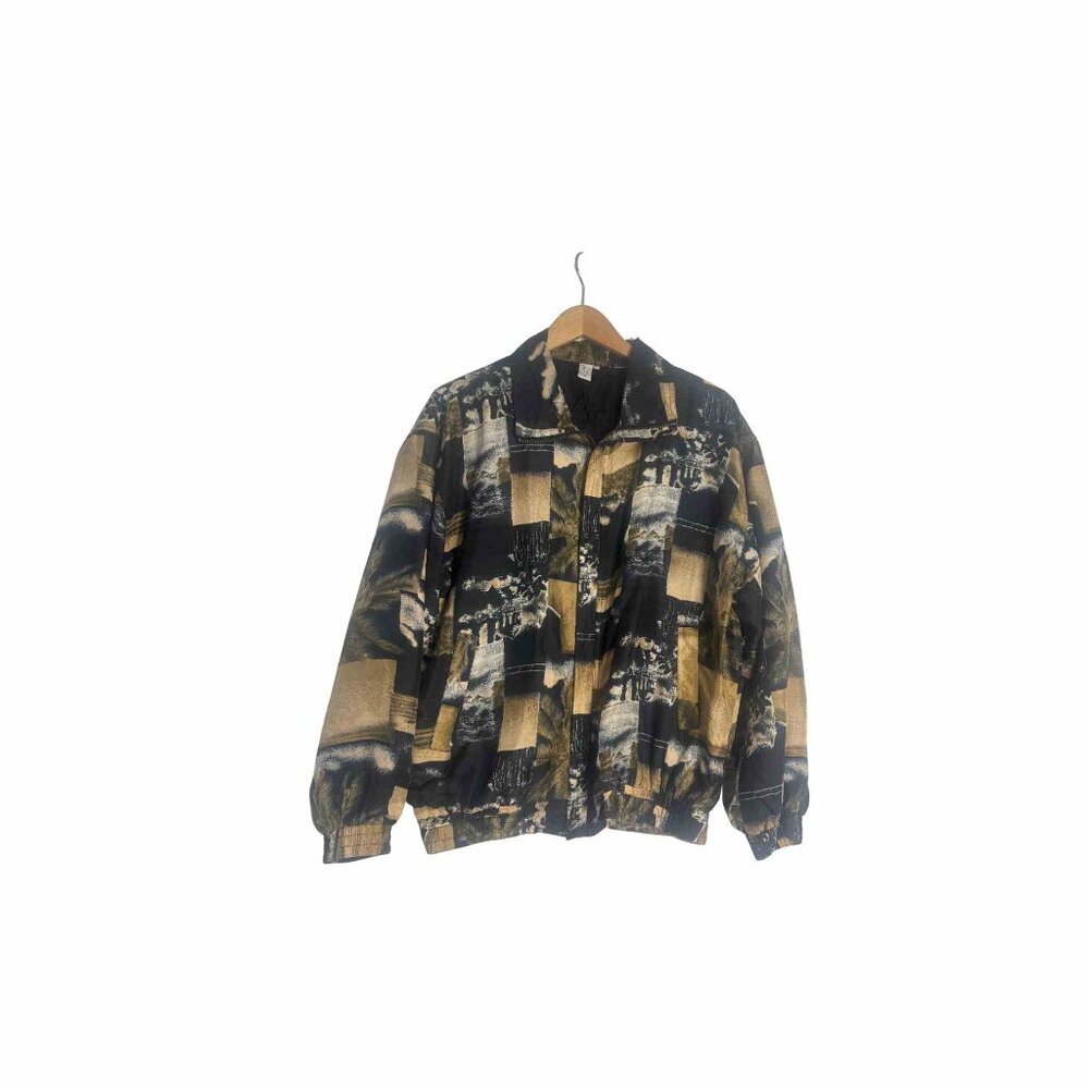 COACO 100% Silk Abstract Print Zip Front Jacket Size XL